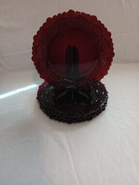 Vintage Avon Ruby Red 1876 Cape Cod Salad Or Dessert Plates - Set of 4